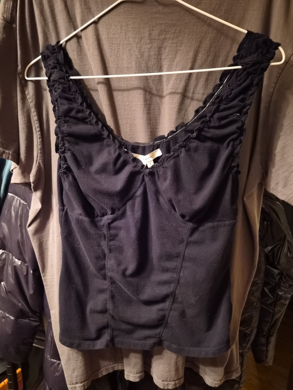 Women's Max Studio Size S Black Ruched-Strap Tank